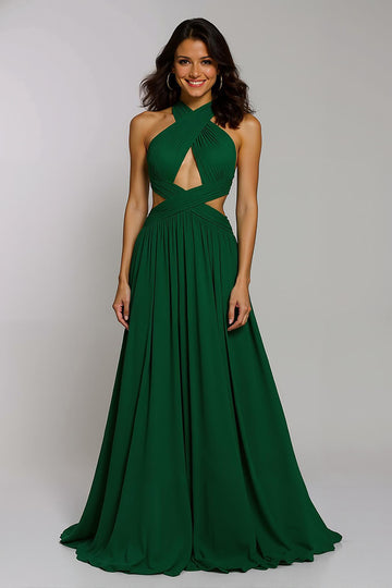 Halter Cut Out A Line Dark Green Formal Dress